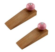 2 Pieces Pink Black Crackle Ceramic Wooden Door Stopper